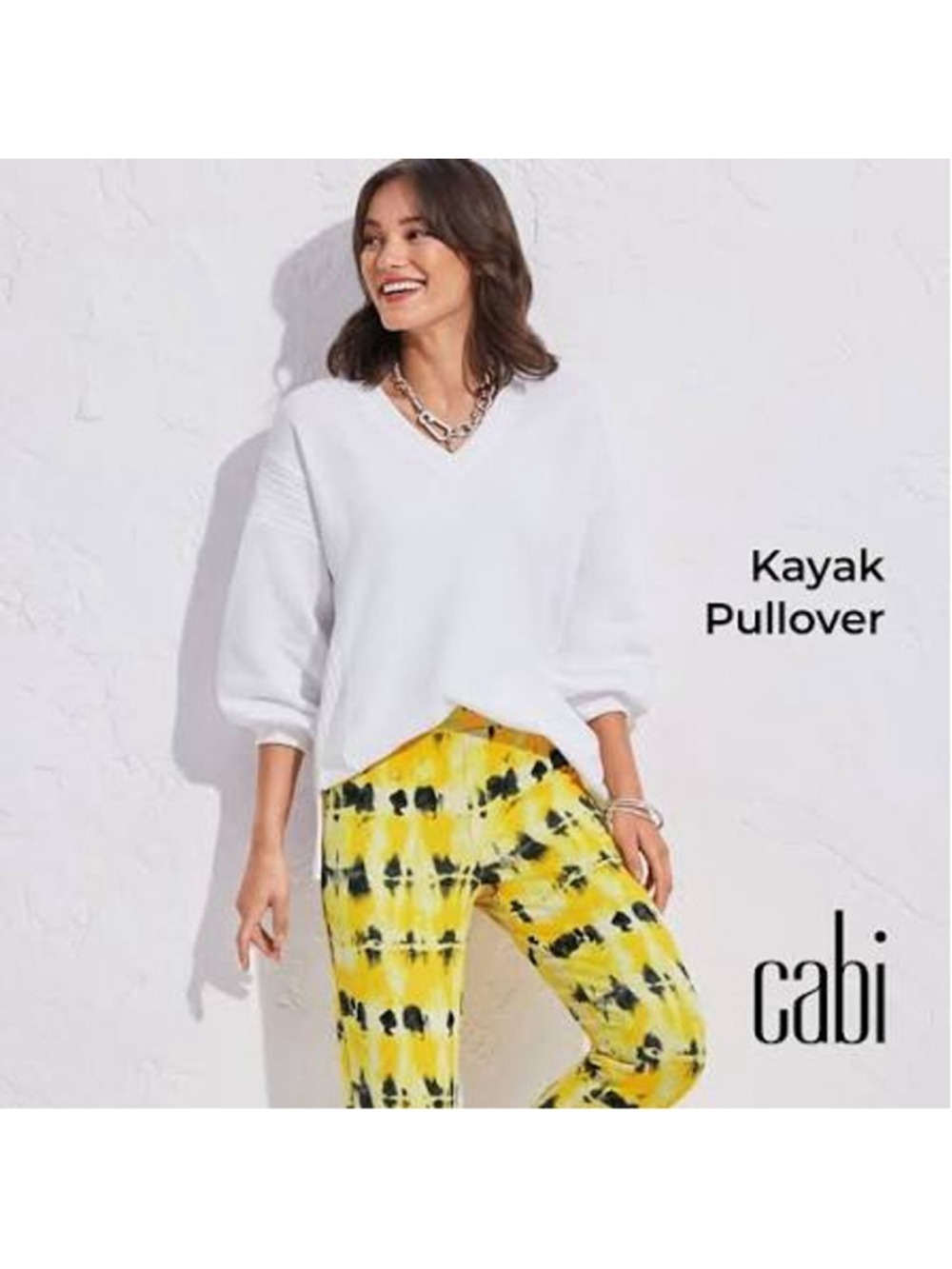 CAbi Kayak Pullover White Oversized Cotton Sweater Sweatshirt Size M VGUC